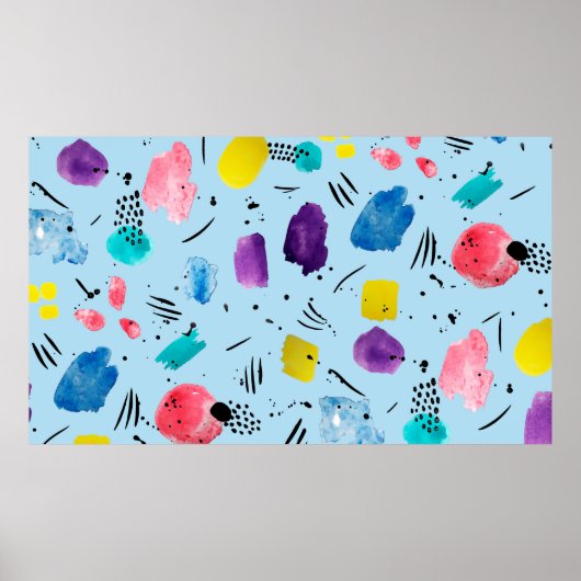 抽象芸術水色のインクスタイル付きの幾何学的形状 ポスター (正面)