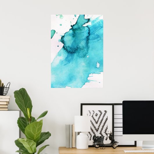 抽象芸術水色の手の絵を描背景2 ポスター (ホームオフィス)