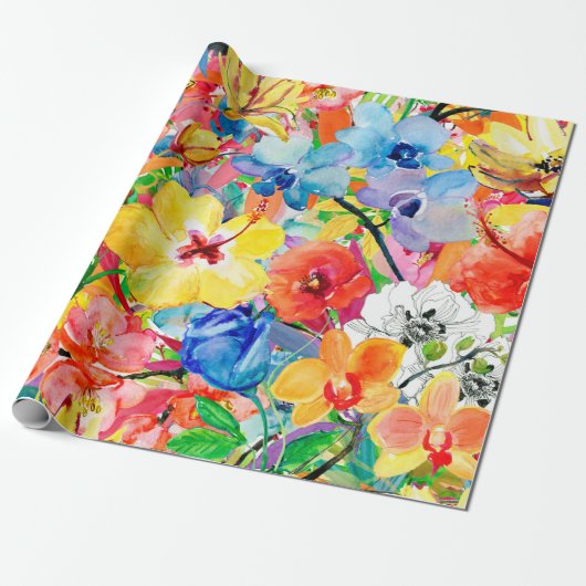 抽象芸術水色の手色彩の鮮やかの背景(m) ラッピングペーパー (アンロールド)