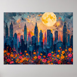 抽象芸術水色の満月のイラストレーション ポスター