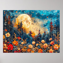 抽象芸術水色の満月のイラストレーション ポスター