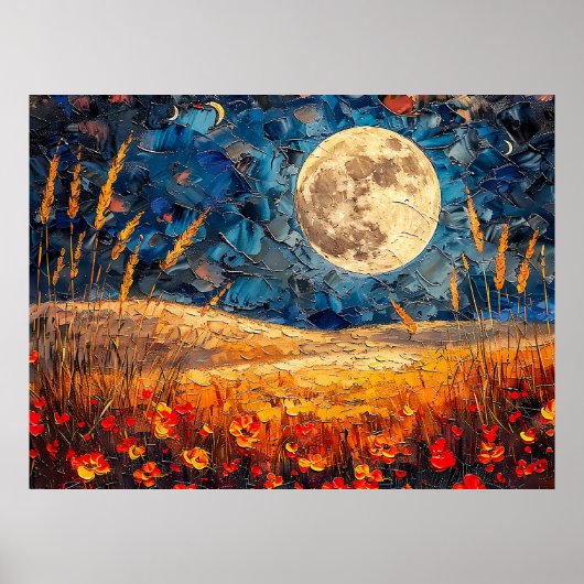 抽象芸術水色の満月のイラストレーション ポスター (正面)