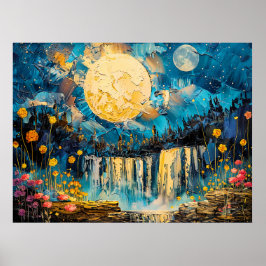 抽象芸術水色の満月のイラストレーション ポスター