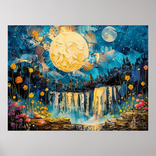 抽象芸術水色の満月のイラストレーション ポスター (正面)