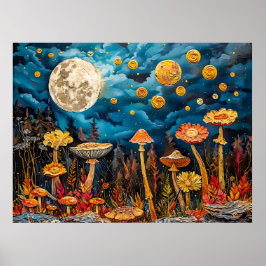 抽象芸術水色の満月のイラストレーション ポスター