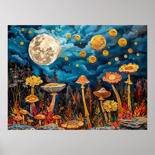 抽象芸術水色の満月のイラストレーション ポスター (正面)