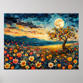 抽象芸術水色の満月のイラストレーション ポスター