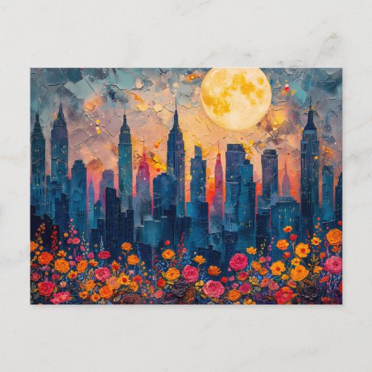 抽象芸術水色の満月のイラストレーション ポストカード (正面)