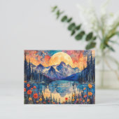 抽象芸術水色の満月のイラストレーション ポストカード (スタンド正面)