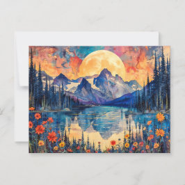 抽象芸術水色の満月のイラストレーション ポストカード