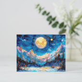 抽象芸術水色の満月のイラストレーション ポストカード (スタンド正面)