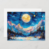 抽象芸術水色の満月のイラストレーション ポストカード (正面/裏面)