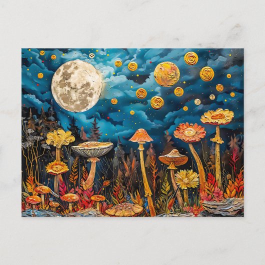 抽象芸術水色の満月のイラストレーション ポストカード (正面)