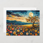 抽象芸術水色の満月のイラストレーション ポストカード (正面/裏面)