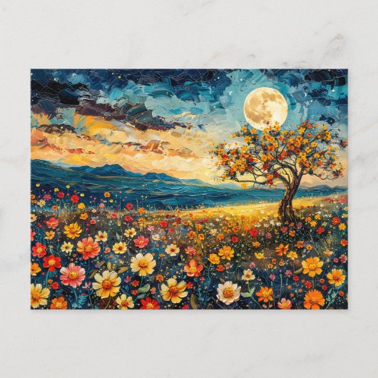 抽象芸術水色の満月のイラストレーション ポストカード (正面)