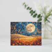 抽象芸術水色の満月のイラストレーション ポストカード (スタンド正面)