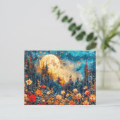 抽象芸術水色の満月のイラストレーション ポストカード (スタンド正面)