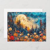 抽象芸術水色の満月のイラストレーション ポストカード (正面/裏面)