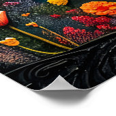 抽象芸術水色の満月イラストレーション ポスター (角)