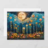 抽象芸術水色の満月イラストレーション ポストカード (正面/裏面)