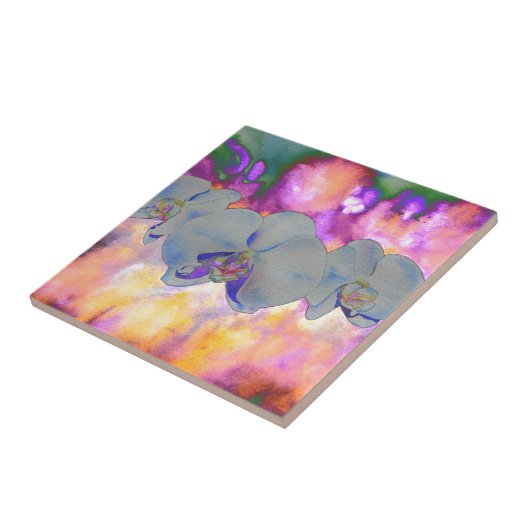 抽象芸術水色の熱帯フローララン タイル (側面)