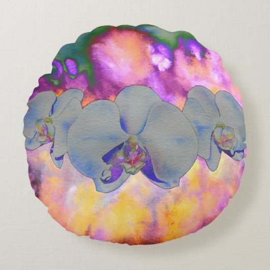 抽象芸術水色の熱帯フローララン ラウンドクッション (正面)