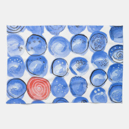 抽象芸術水色の青いドット キッチンタオル