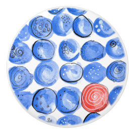 抽象芸術水色の青いドット セラミックノブ