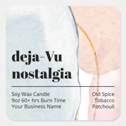 抽象芸術水色の青とピンクのキャンドルラベル スクエアシール (正面)