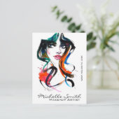 抽象芸術水色インクカラフル女性メイクアップポスト ポストカード (スタンド正面)