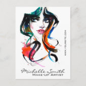 抽象芸術水色インクカラフル女性メイクアップポスト ポストカード (正面)