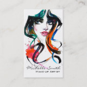 抽象芸術水色インクカラフル女性メイクアップBusi 名刺 (正面)