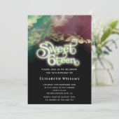 抽象芸術水色インク金ゴールドモダンタイポグラフィ 招待状 (スタンド正面)