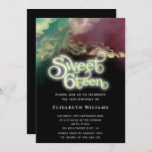 抽象芸術水色インク金ゴールドモダンタイポグラフィ 招待状 (正面/裏面)