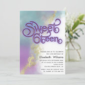 抽象芸術水色インク金ゴールドモダンタイポグラフィ 招待状 (スタンド正面)