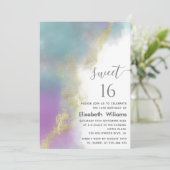 抽象芸術水色インク金ゴールドモダン書 招待状 (スタンド正面)