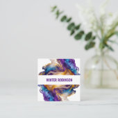 抽象芸術水色インクQRコード スクエア名刺 (スタンド正面)