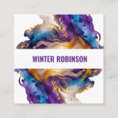 抽象芸術水色インクQRコード スクエア名刺 (正面)