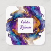 抽象芸術水色インクQRコード スクエア名刺 (正面)