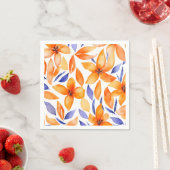抽象芸術水色オレンジ色フローラ モダン スタンダードカクテルナプキン (インサイチュ)