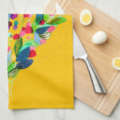 抽象芸術水色カラフルフローラ キッチンタオル (四つ折り)