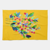 抽象芸術水色カラフルフローラ キッチンタオル (横)