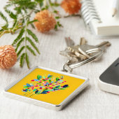 抽象芸術水色カラフルフローラ キーホルダー (側面)