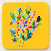 抽象芸術水色カラフルフローラ コースター (正面)