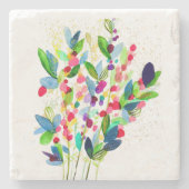 抽象芸術水色カラフルフローラ ストーンコースター (正面)