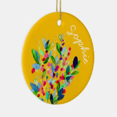 抽象芸術水色カラフルフローラ セラミックオーナメント (右)