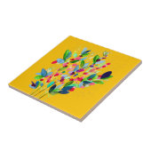 抽象芸術水色カラフルフローラ タイル (側面)