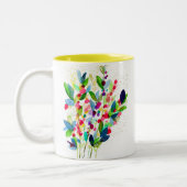 抽象芸術水色カラフルフローラ ツートーンマグカップ (左)