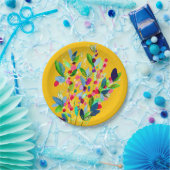 抽象芸術水色カラフルフローラ ペーパープレート (パーティー)