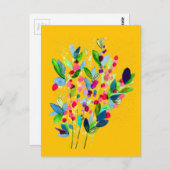 抽象芸術水色カラフルフローラ ポストカード (正面/裏面)